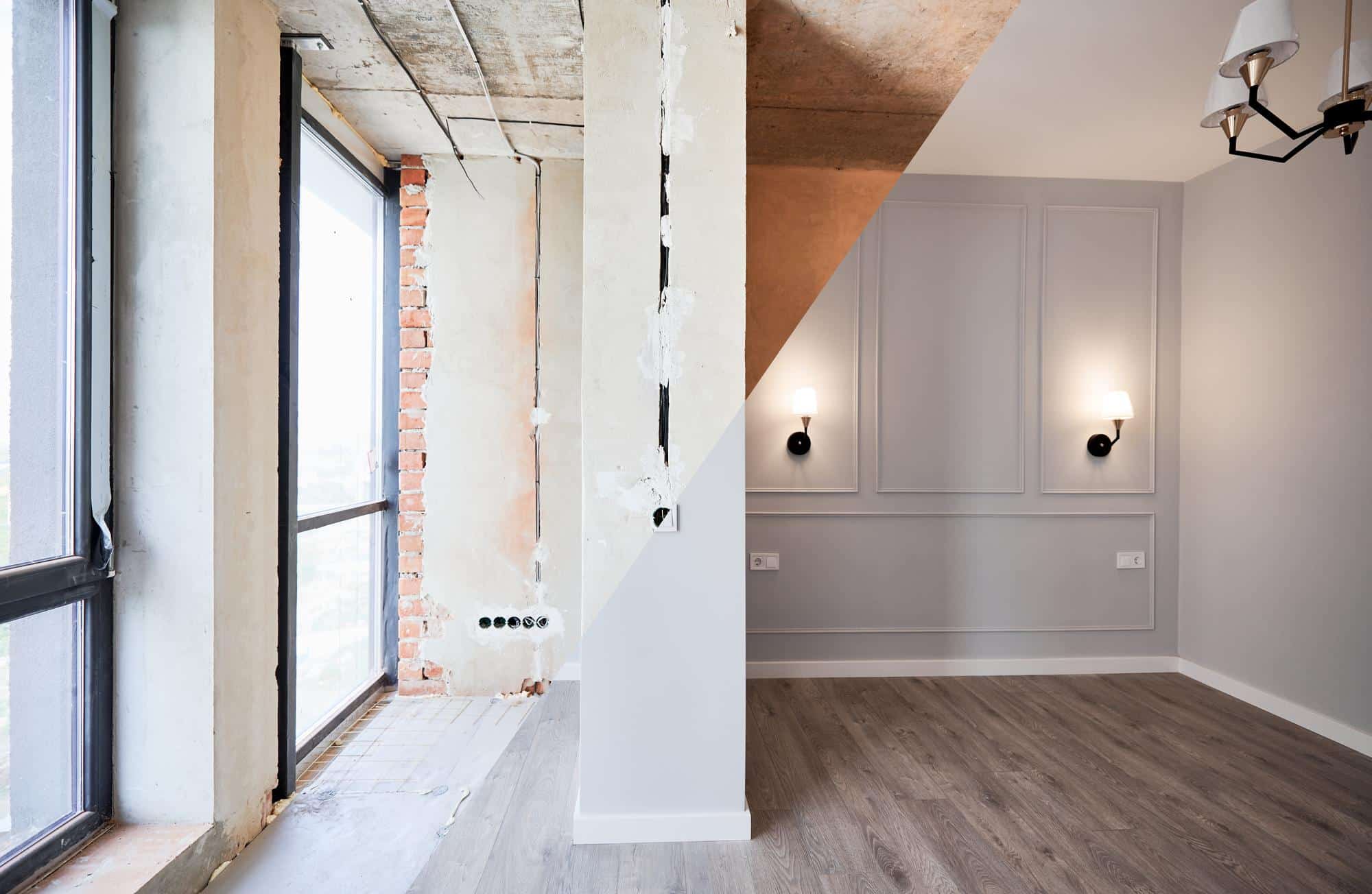 Rénovation de chambre avant et après travaux d’aménagement intérieur.